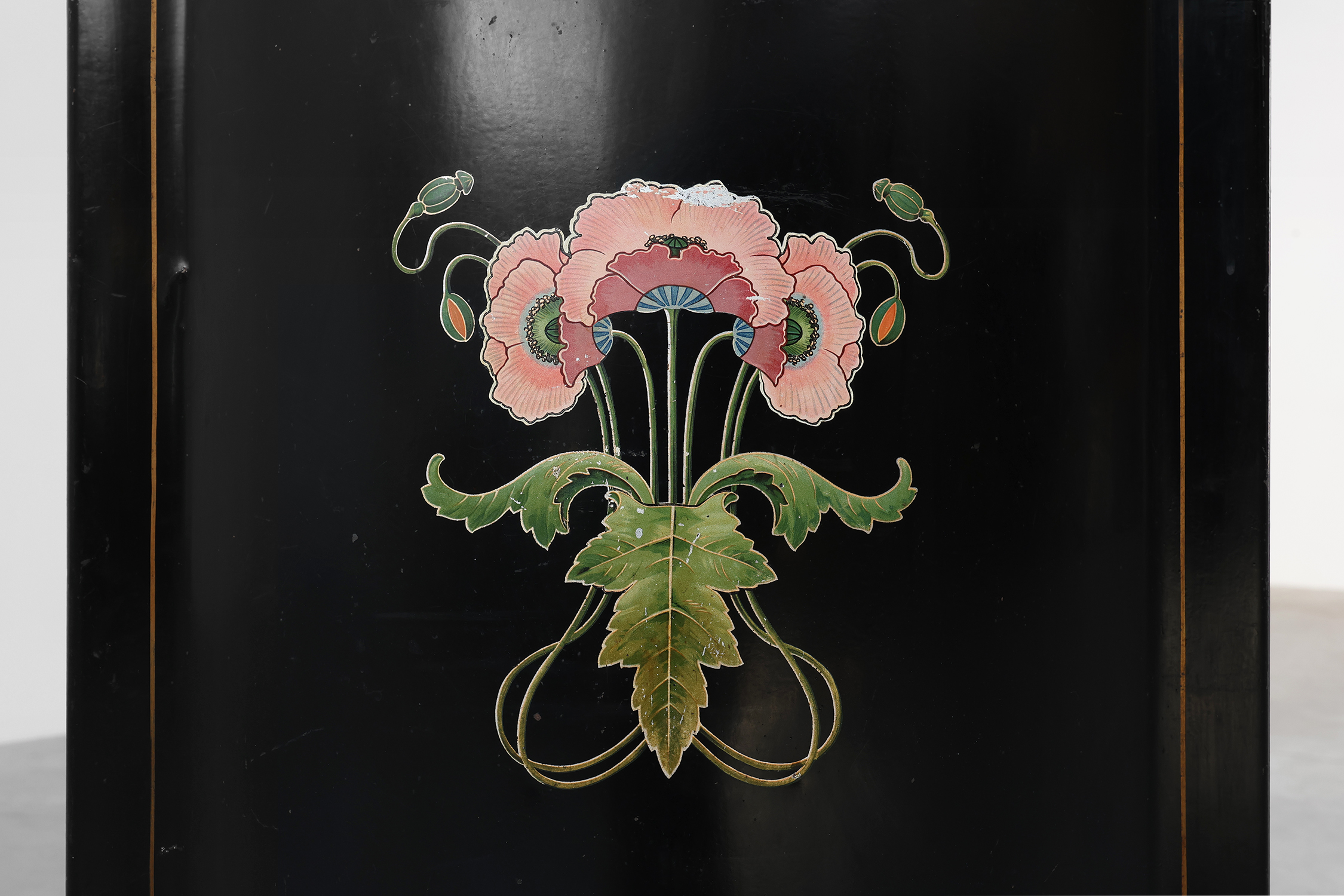 Art Nouveau Black Lacquer Fire Screen with Hand‑Painted Floral Motif, France, ca . 1910thumbnail